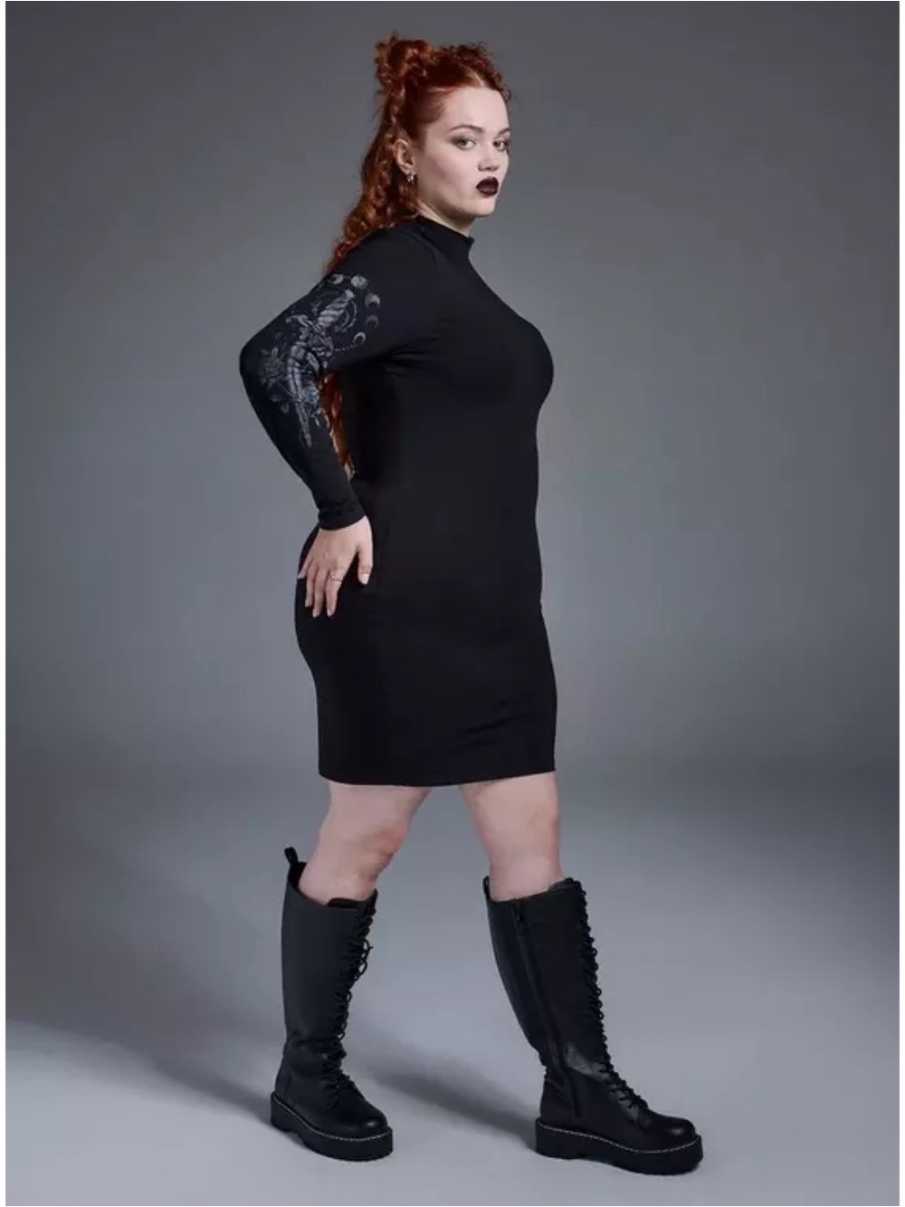 Torrid Nightfall Black Moon Dagger Mock Neck Mini Dress 1